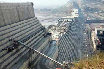 Grand Ethiopian Renaissance dam under construction. Benishangul-Gumuz Region, Ethiopia.